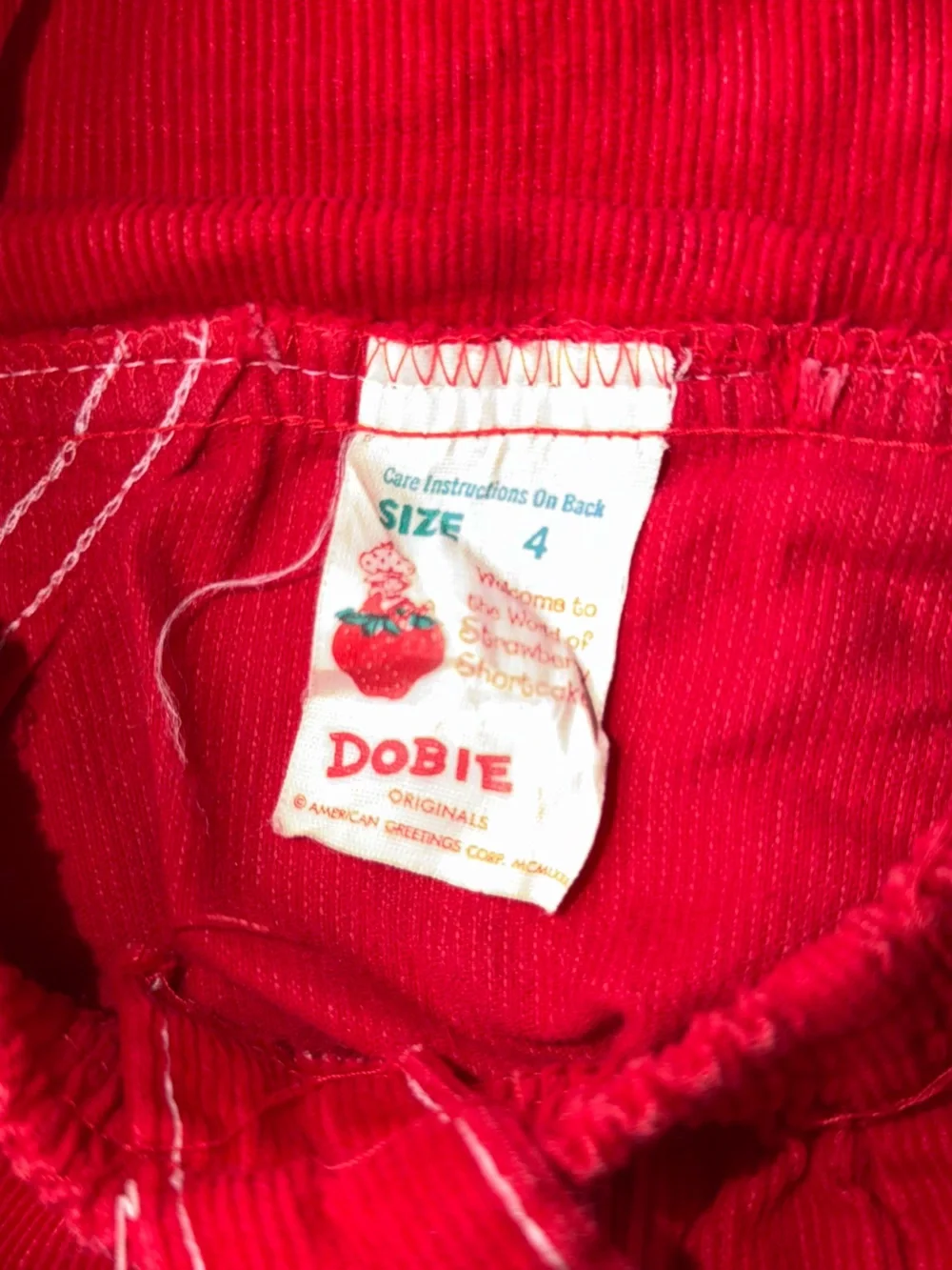 Vintage Strawberry Shortcake Vibrant Red Overalls MCMLXXX (1980)